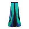Emilio Pucci Flowing Silk Trousers With Abstract Teal In Green