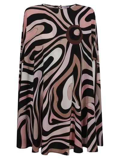 Emilio Pucci Silk Twill Kaftan With Marble Print In Black