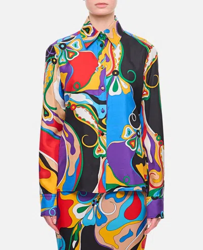 Emilio Pucci Silk Twill Long Sleeves Shirt In Tan