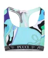 Emilio Pucci Crop Racerback Sleeveless Scoop Printed Top In Blue