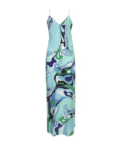 Emilio Pucci Spaghetti Strap Dress In Blue