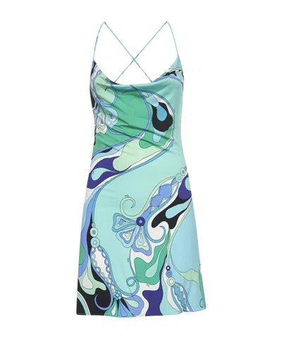 Pucci Spaghetti Strap Dress In Blue