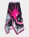 Emilio Pucci Stella Print Asymmetrical Midi Skirt In Nero/fuxia