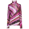 Pucci Abstract-print Mock-neck Tulle T-shirt In Multicolor