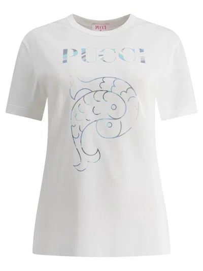 Emilio Pucci Cotton T Shirt With Logo In Neutral