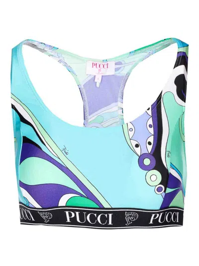 Pucci Crop Racerback Sleeveless Scoop Printed Top In Green