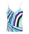 Pucci Silk Sleeveless Top Lightweight V-neck In Blue