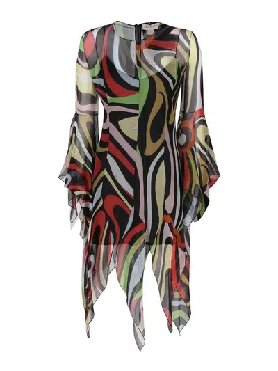 Emilio Pucci Silk Dress With Marble Print In Multicolour