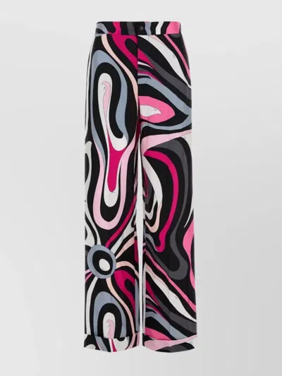 Emilio Pucci Twill Pant With Printed Bold Design In Black