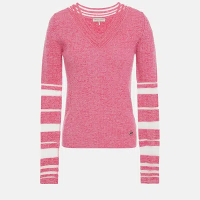 Pre-owned Emilio Pucci Virgin Wool V-neck Sweater L In Pink