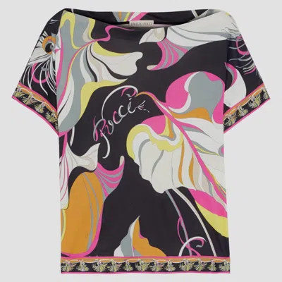 Pre-owned Emilio Pucci Viscose Short Sleeved Top 38 In Multicolor