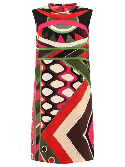 Emilio Pucci Abstract-print Silk Sleeveless Mini Shift Dress In Fuchsia