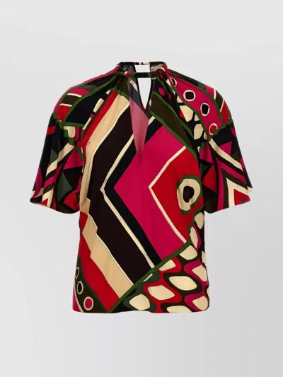 Emilio Pucci 'vivara' Geometric Pattern Keyhole Neck Top