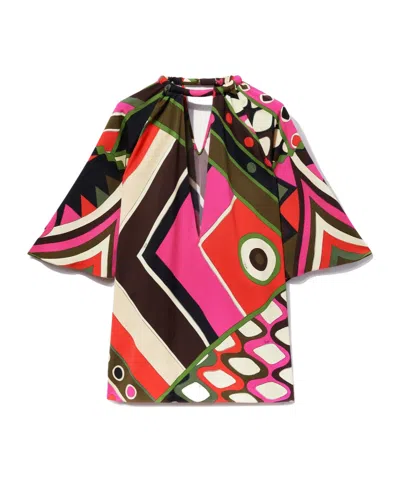 Emilio Pucci Vivara-print V-neck Blouse In Multicolor