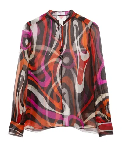 Emilio Pucci Wave-print Silk Blouse In Black/multicolor