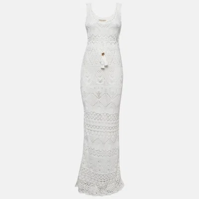 Pre-owned Emilio Pucci White Patterned Crochet Tie-up Detail Maxi Dress M