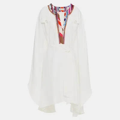 Pre-owned Emilio Pucci White Silk Embroidered Kaftan Dress M (it 42)