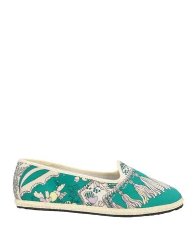 Emilio Pucci Woman Loafers Emerald Green Size 7 Textile Fibers