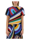 Emilio Pucci Cropped Crew Neck Short Sleeves Patterned Top In Multicolour
