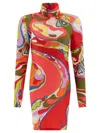 Pucci Orchidee Print High-neck Mini Dress In Fuchsia