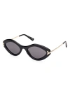 Pucci Logo Acetate & Metal Oval Sunglasses In Shiny Black/smoke