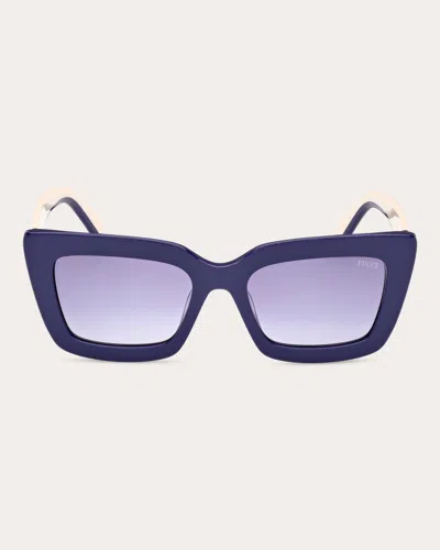 Emilio Pucci Women's Shiny Blue & Ivory Squared Cat-eye Sunglasses In Shiny Blue/gradient Blue