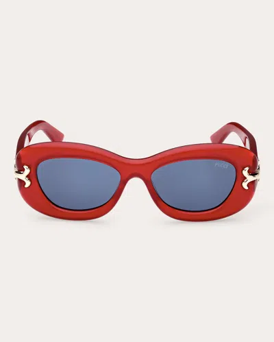 Emilio Pucci Women's Shiny Milky Red & Blue Geometric Sunglasses