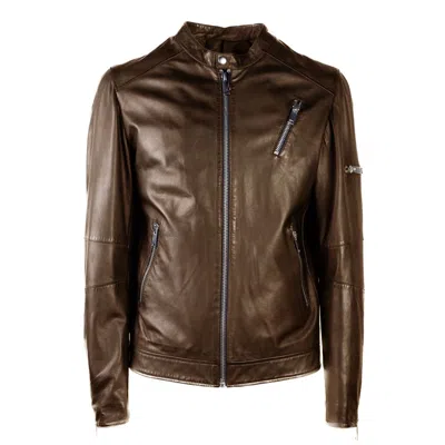 Emilio Romanelli Leather Men's Jacket In Brown