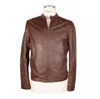 Emilio Romanelli Elegant Brown Leather Jacket With Snap Collar In Brown