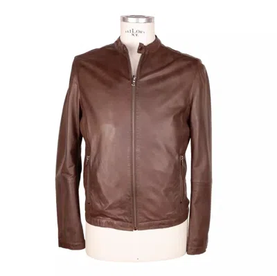 EMILIO ROMANELLI ELEGANT LEATHER JACKET WITH SNAP MEN'S COLLAR