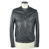Emilio Romanelli Elegant Brown Leather Zip Jacket In Blue
