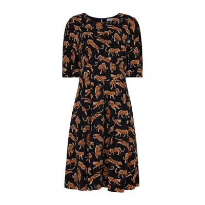 Emily And Fin Women's Black / Brown Meredith Leaping Leopards Dress In Black/brown