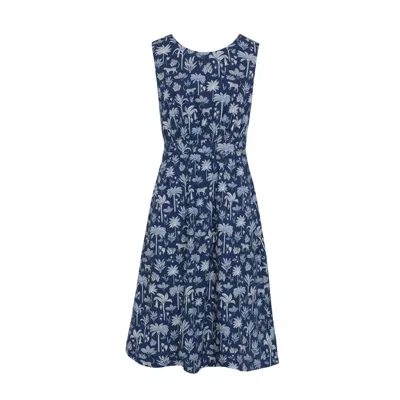 Emily And Fin Women's Blue / White Lucy Navy Kerala-jungle Palm Dress In Blue/white