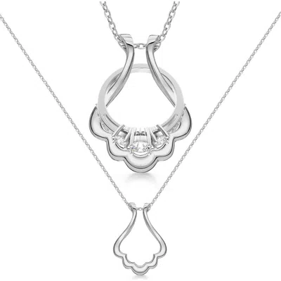 Emily C Scallop Ring Holder Necklace, Sterling Silver Wedding Ring Keeper, Necklace Jewelry, Gender  In Gray