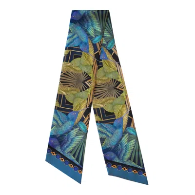 Emily Carter Women's Blue / Green The Midnight Hummingbird Luxe Twilly Scarf In Brown