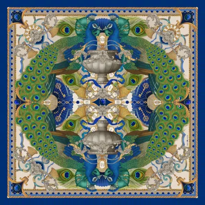 Emily Carter Women's Blue / Green The Peacock & Fountain Silk Scarf - Xl In Blue/green