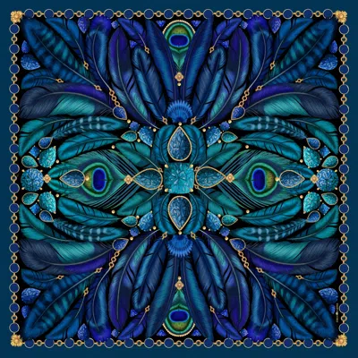 Emily Carter Women's Blue / Green The Peacock Baroque Silk Scarf - Xl In Multi
