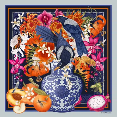 Emily Carter Women's Blue / Orange The Oriental Still Life Scarf - L In Multi