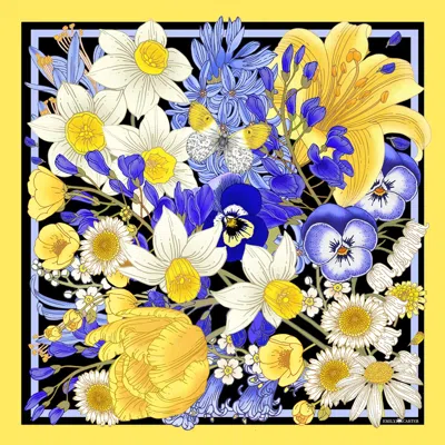 Emily Carter Women's Blue The Daffodil & Daisy Silk Scarf - L In Orange