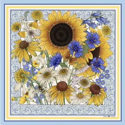 Emily Carter Women's Blue The Sunflower Bouquet Silk Scarf - L
