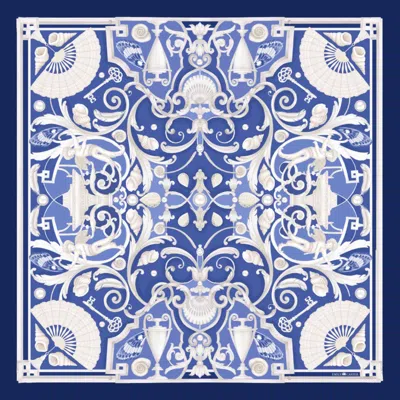 Emily Carter Women's Blue / White The Fan & Feather Silk Scarf - L In Multi