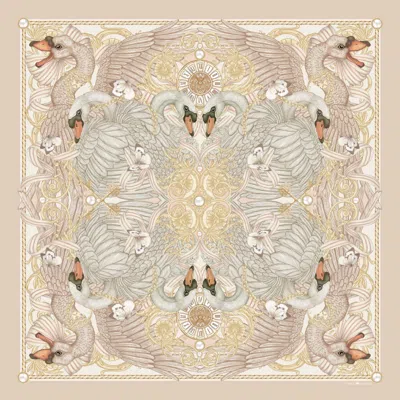 Emily Carter Women's Gold / Neutrals / Pink The Swan & Porcelain Silk Scarf - Xl In Gold/pink