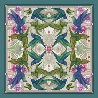 Emily Carter Women's Green / Blue The Hummingbird Temple Silk Scarf - Xl In Multi