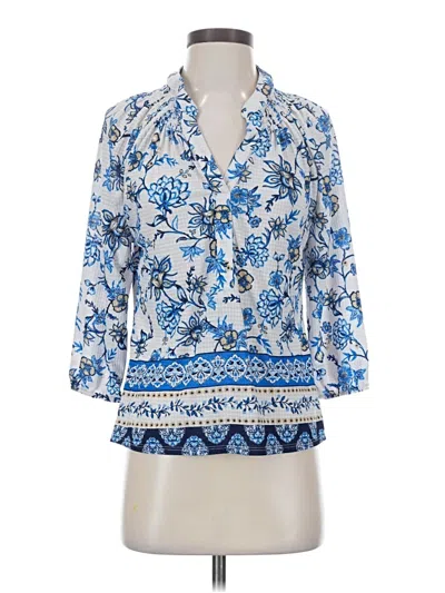 Pre-owned Emily Daniels 3/4 Sleeve Blouse In Blue