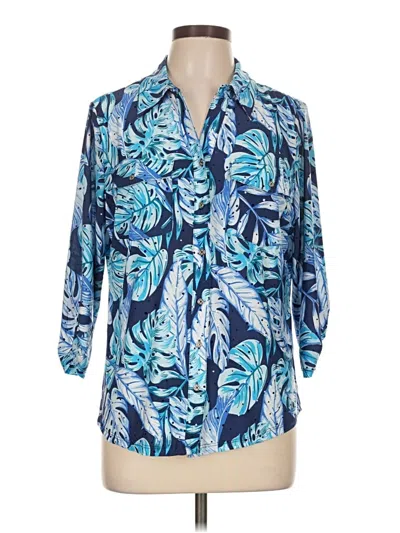 Pre-owned Emily Daniels 3/4 Sleeve Blouse In Blue