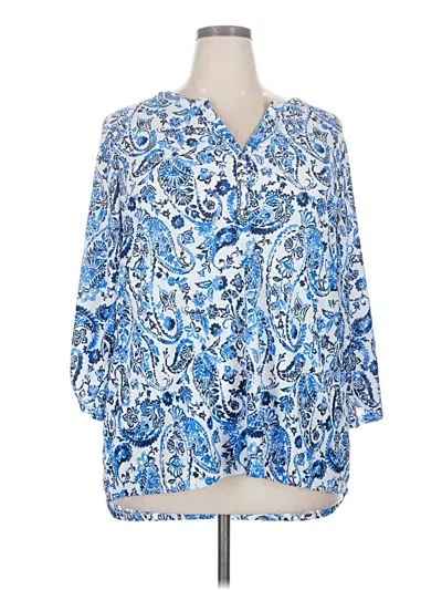 Pre-owned Emily Daniels 3/4 Sleeve Blouse In Blue