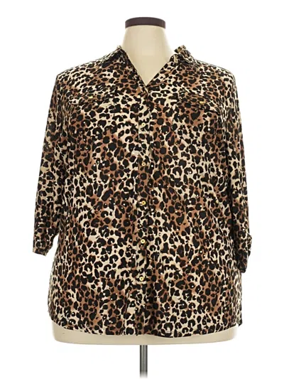 Pre-owned Emily Daniels 3/4 Sleeve Blouse In Brown