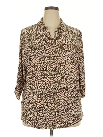 Pre-owned Emily Daniels 3/4 Sleeve Blouse In Brown