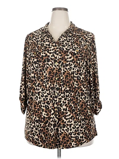 Pre-owned Emily Daniels 3/4 Sleeve Blouse In Brown