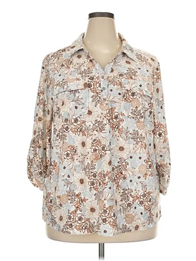 Pre-owned Emily Daniels 3/4 Sleeve Blouse In Tan